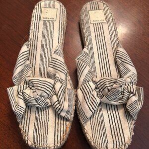 Dolve Vita Bow Slides sz 9.5 black and natural with Jute accents